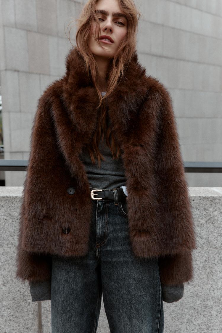 REVERSIBLE SUEDE-EFFECT FAUX FUR JACKET